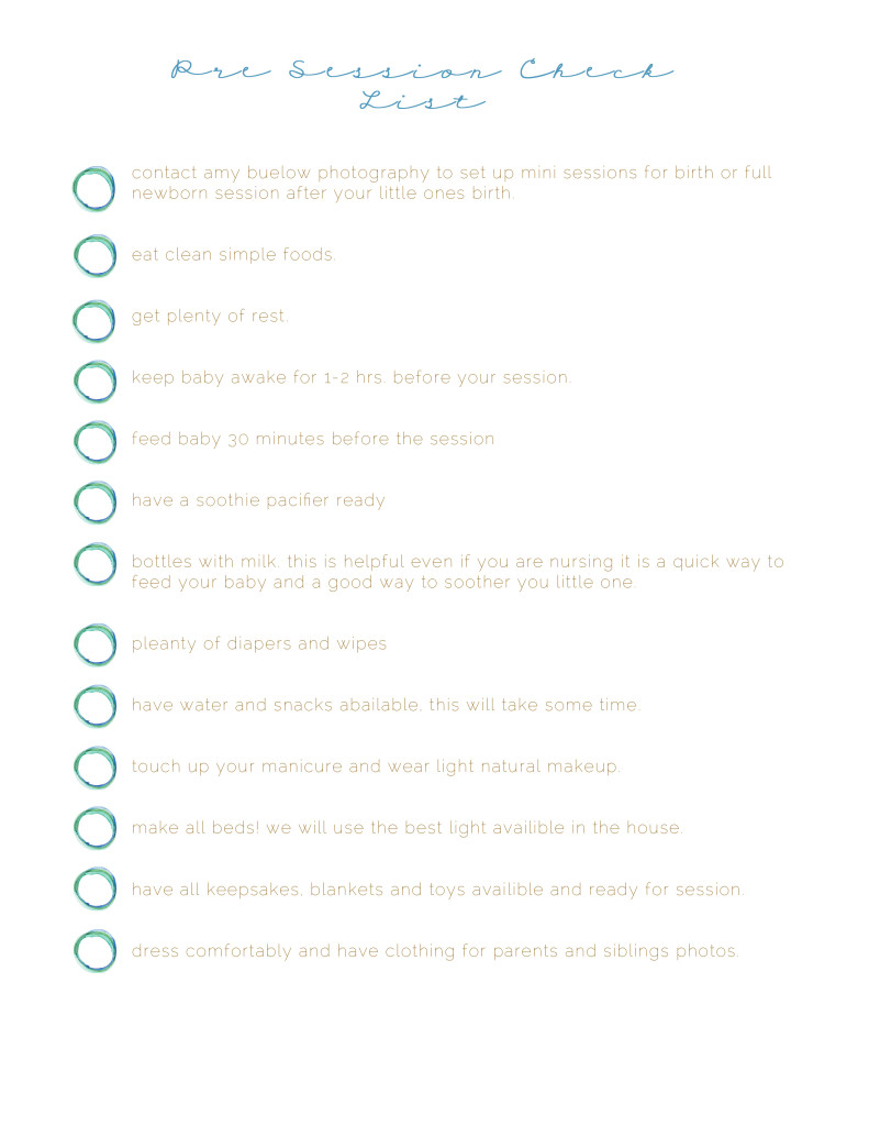pre session check list - Amy Buelow Photography